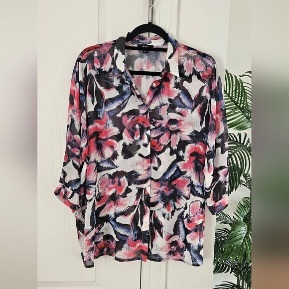 IMNYC Floral Button-Down Shirt - Pink, Black, White - Picture 1 of 4